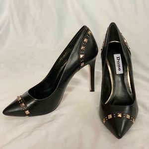 Dune London Black-Leather Studded Heels